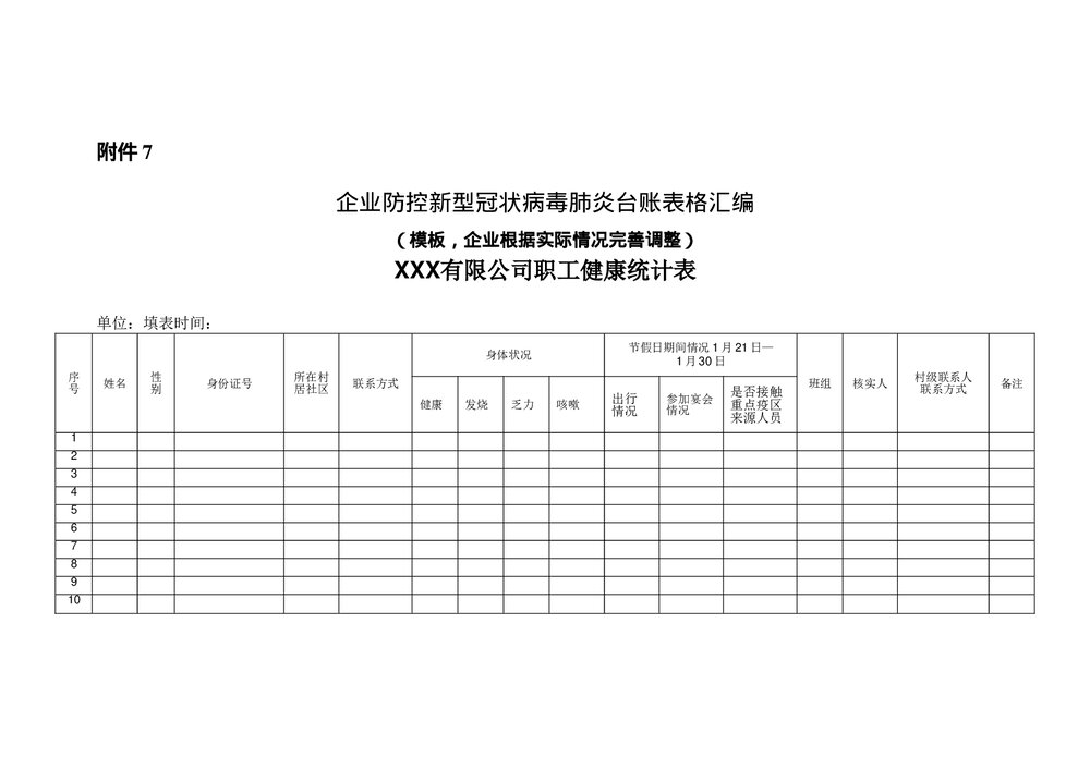 企业防控新型冠状病毒肺炎台账表格汇编Word模板.doc